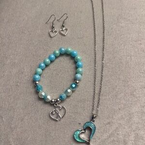 Silver and Blue Heart Jewelry Set